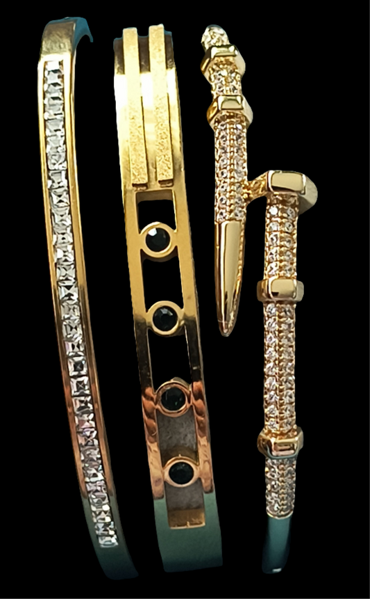 Ensemble de Bracelets Luxueux – en acier inoxydable Plaqué Or 18K & Zircons